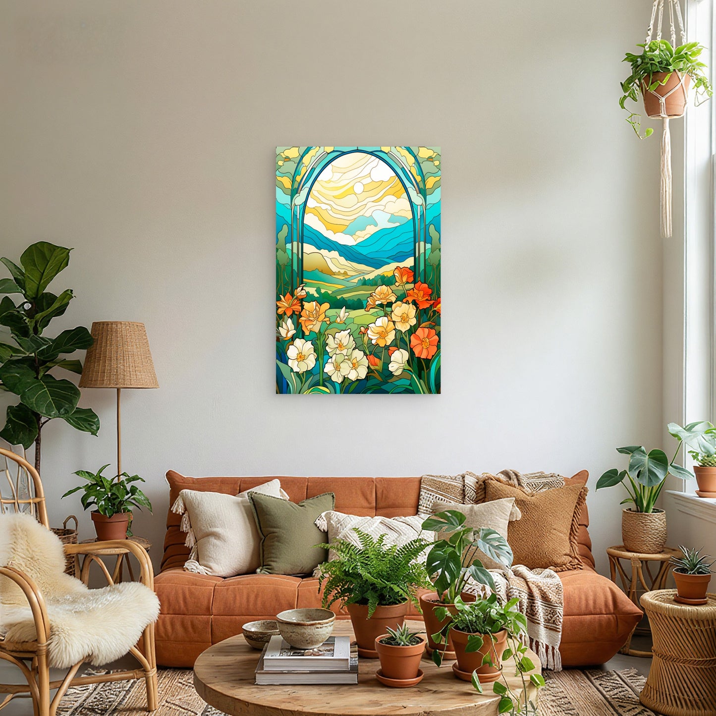 Mountain Window Glass Meadow Wildflower 40x60cm Metal Print Ready to Hang