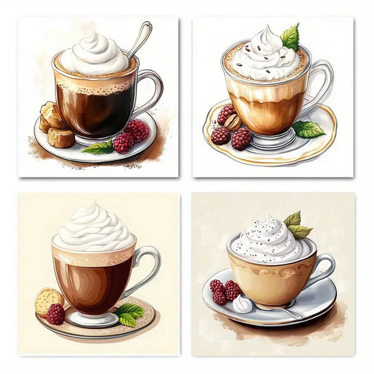 4pcs Coffee raspberry cream cookies Wall Art Canvas Framed