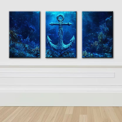 3pcs Anchor and Deep Sea Illustration Wall Art Set Canvas Framed 40x60cm - High Quality Print 100% Australian Made Wall Canvas Ready to Hang - Bella Home Decor