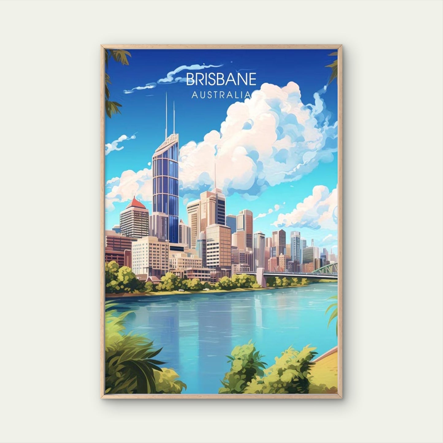 Brisbane Australia Cityscape Skyline Travel Poster Print Wall Art - Bella Home Decor