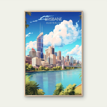 Brisbane Australia Cityscape Skyline Travel Poster Print Wall Art - Bella Home Decor