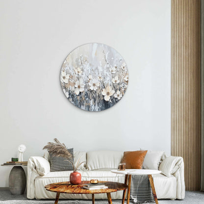 White Flowers in Grey Meadow Acrylic Glass Rounded Print Tempered Glass Wall Art 100% Made in Australia Ready to Hang - Bella Home Decor
