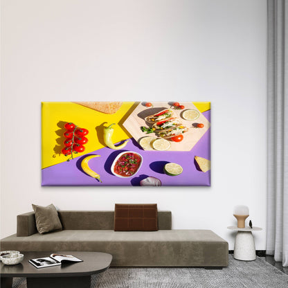 Vibrant Mexican Cuisine Feast Wall Art Canvas Office Home Room Framed 120x60cm