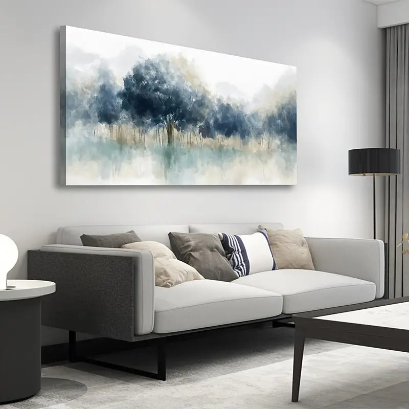 Modern Abstract Blue Forest Serene Nature Wall Art canvas office home room framed 120x60cm - Bella Home Decor