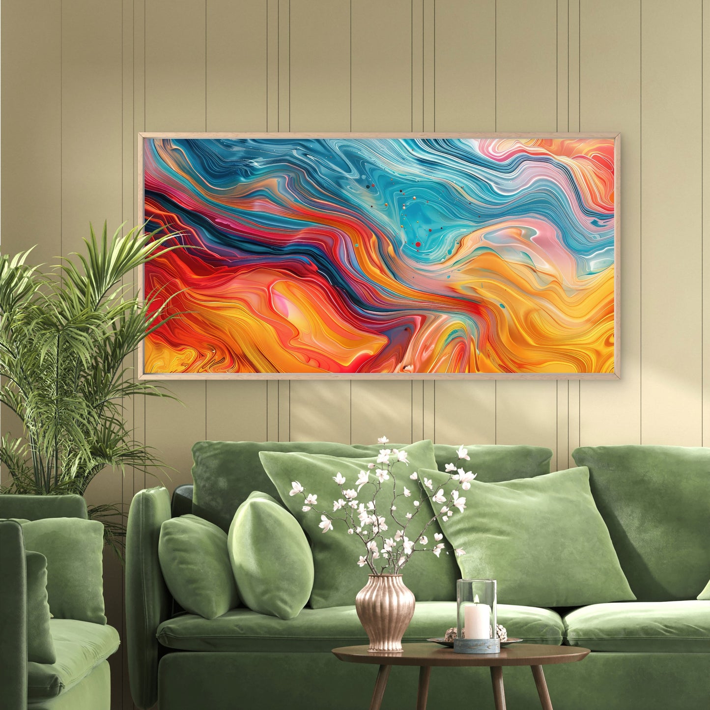 Vibrant Fluid Abstract Motion Wall Art Canvas Office Home Room Framed 120x60cm