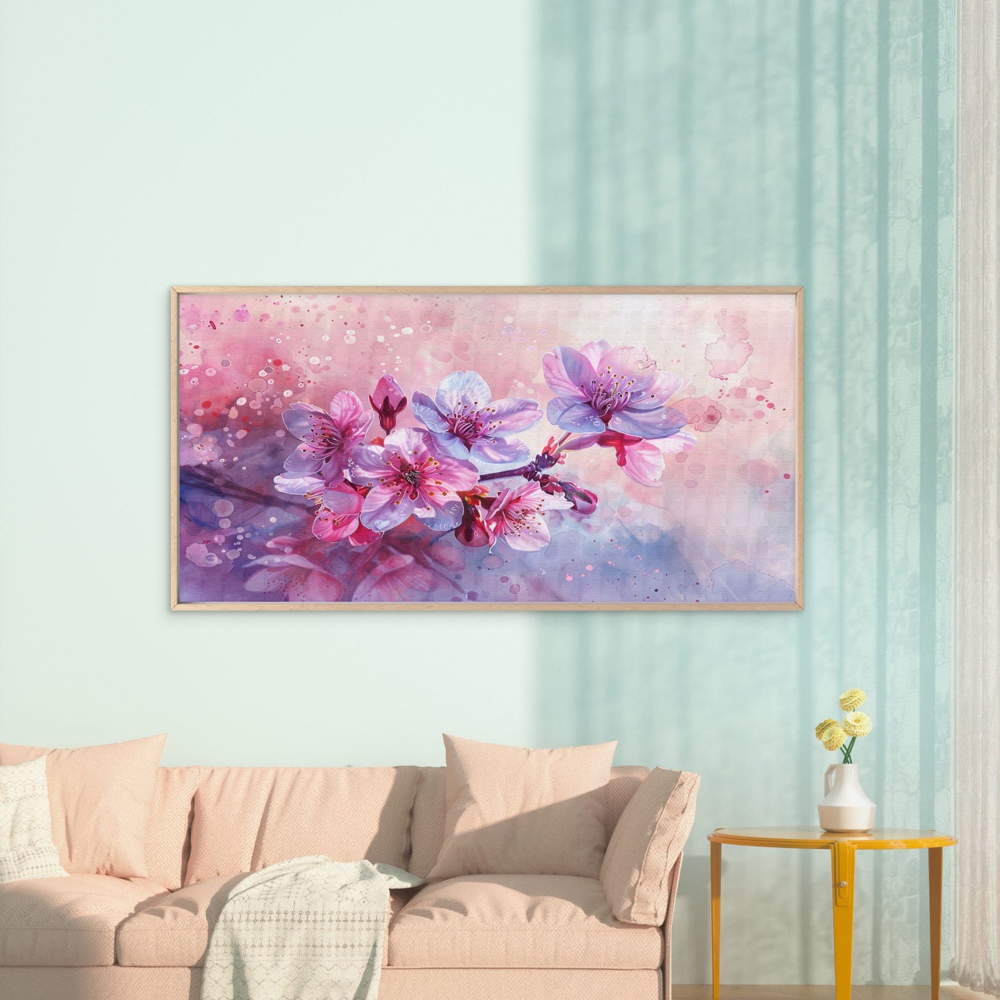 Pink Blossom Watercolor Art Wall Art Canvas Office Home Room Framed 120x60cm