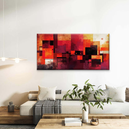 Red Orange Geometric Abstract Wall Art Canvas Office Home Room Framed 120x60cm