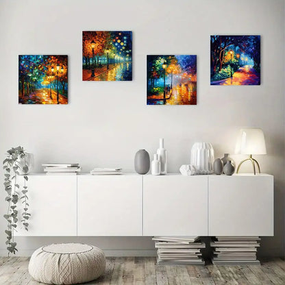 4pcsBlue Moon Picture Artwork Wall Art Canvas Framed