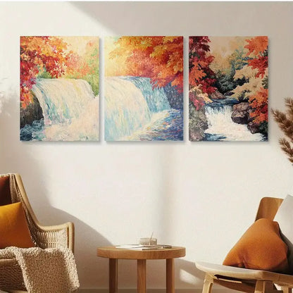 3pcs Autumn Waterfall Canvas Wall Art Metal Print Ready to Hang Art - Bella Home Decor