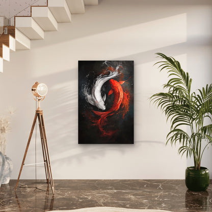 Two Koi Fish Swimming Dynamic Water Flow 60x90cm Metal Print Ready to Hang