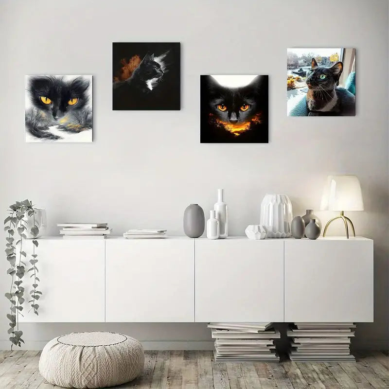 4pcs Mystic Cat Canvas Art Prints Wall Art Canvas Framed