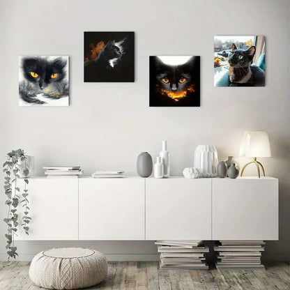 4pcs Mystic Cat Canvas Art Prints Wall Art Canvas Framed