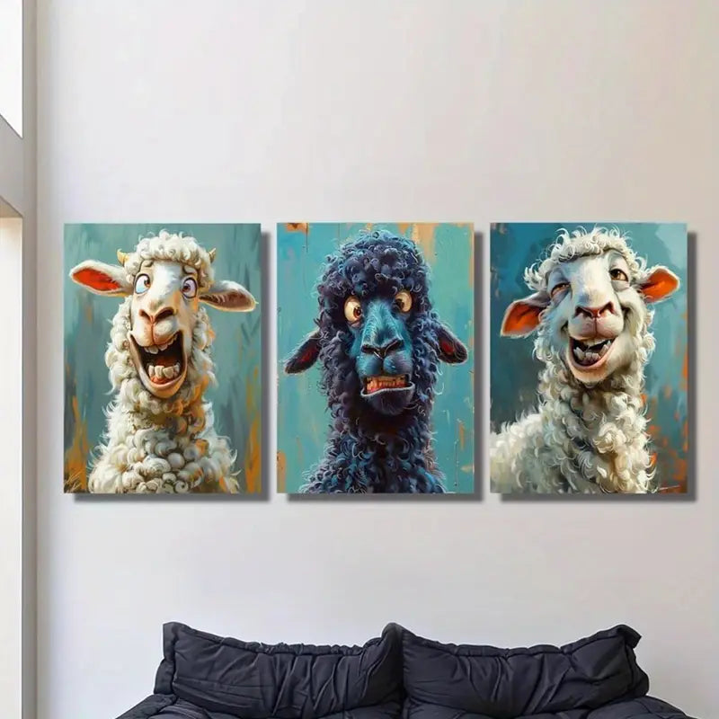 3pcs Vibrant And Playful Sheep In Colorful Metal Print Ready to Hang Art