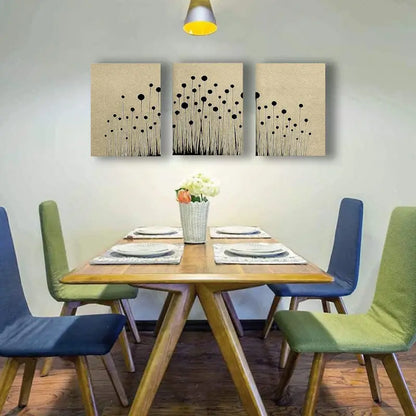 3pcs Beige And Black Modern Minimal Floral Nature  Metal Print Ready to Hang Art - Bella Home Decor