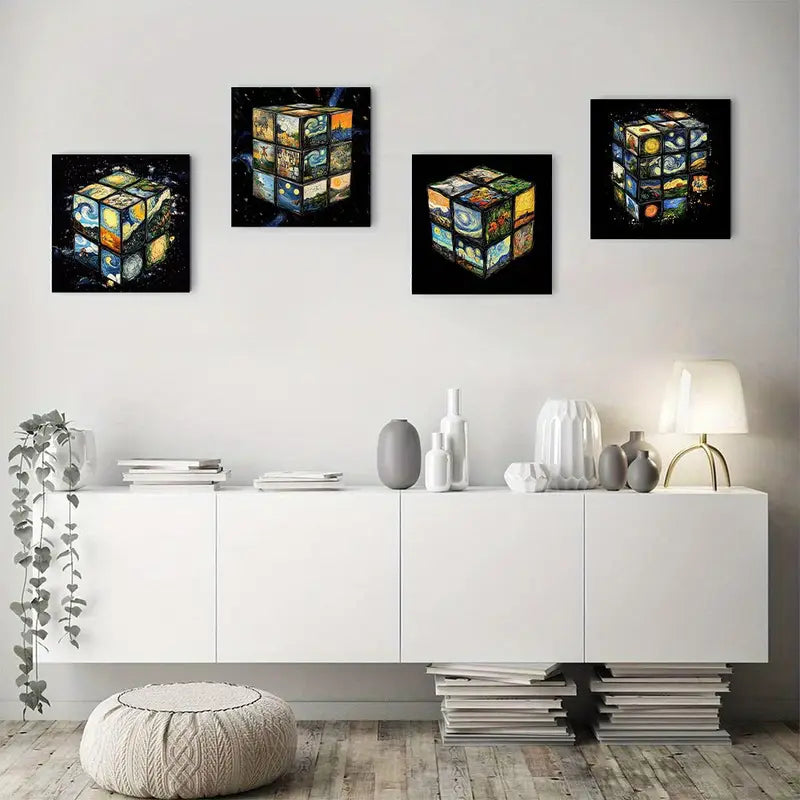 4pcs  Colorful Mgic Cube Modern Elegante Wall Art Canvas Framed