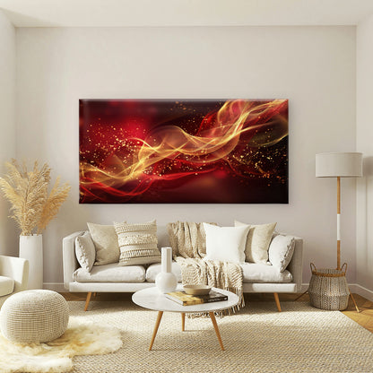 Flowing Golden Red Waves Wall Art Canvas Office Home Room Framed 120x60cm