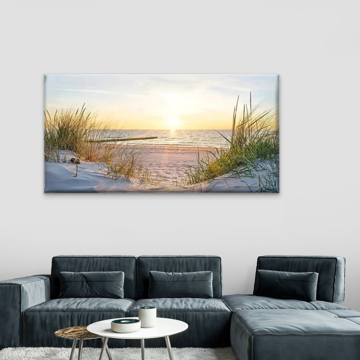 Coastal Beach Sunset Wall Art wall canvas office home room framed 120x60cm