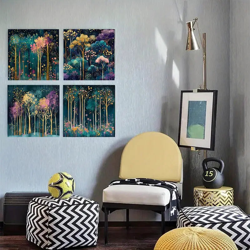 4pcs Magical Forest Art Modern MF    Wall Art Canvas Framed