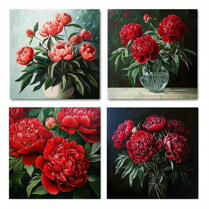 4pcs  Modern Floral Botanical Decor, Vibrant R Wall Art Canvas Framed