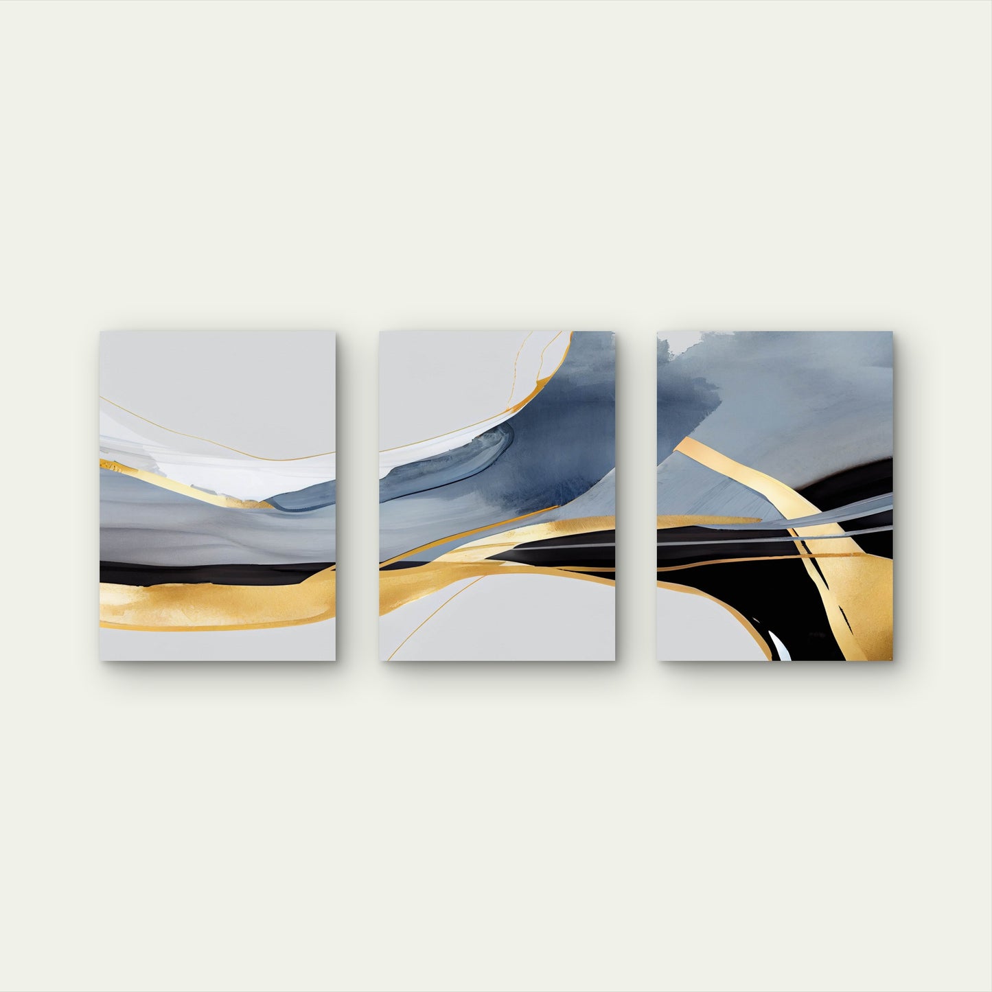 3pcs Elegant Golden Horizon Abstract Art  Wall Art Set Canvas Framed 40x60cm - High Quality Print 100% Australian Made Wall Canvas Ready to Hang