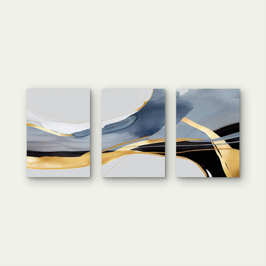 3pcs Elegant Golden Horizon Abstract Art Wall Art Set Canvas Framed 60x90cm - High Quality Print 100% Australian Made Wall Canvas Ready to Hang