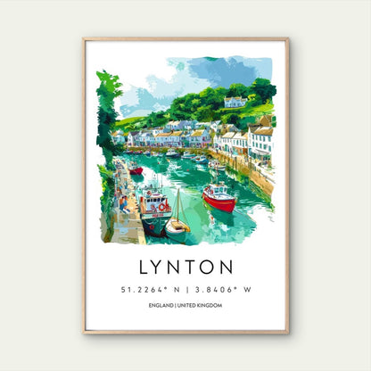 Lynton Harbor Scene In England Travel Poster Print Wall Art