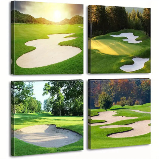 4pcs National Golf Sunrise Landscape Nature Picture Wall Art Canvas Framed