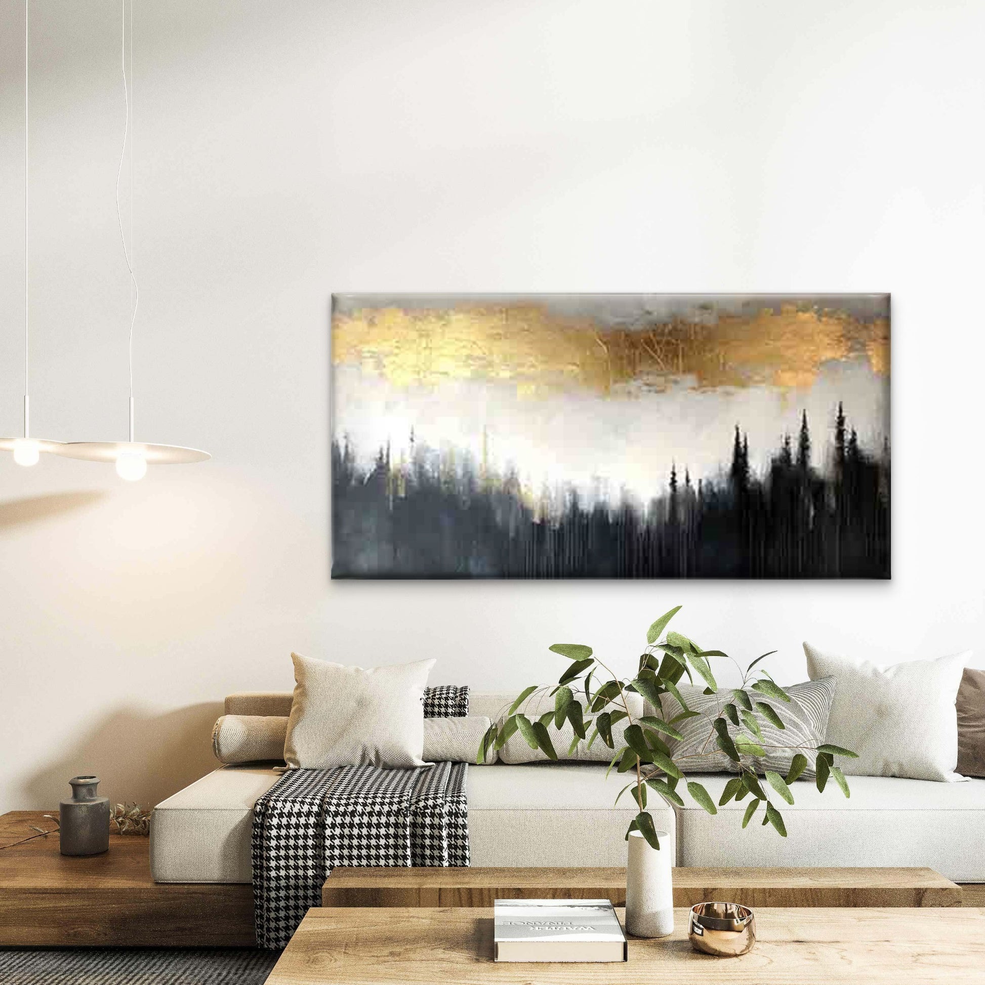 Golden with a Black And White Wall Art Canvas Office Home Room Framed 120x60cm - Bella Home Decor