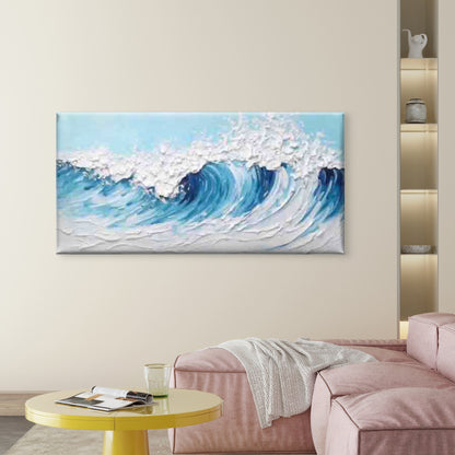 Blue Ocean Wave Painting Wall Art Canvas Office Home Room Framed 120x60cm