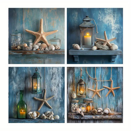 4pcs Lanterns Decorative Artwork Wall Art Canvas Framed