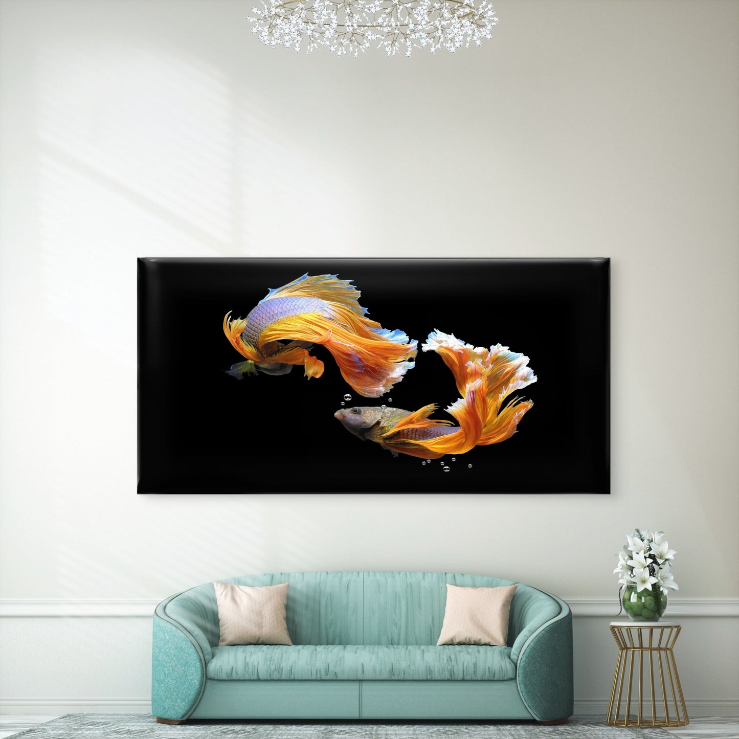 Two Siamese Fighting Fish Wall Art Canvas Office Home Room Framed 120x60cm
