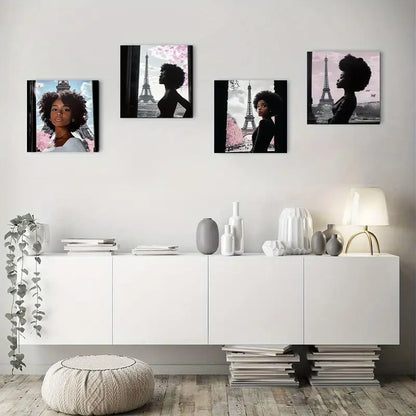 4pcs  Black And White Fashion Paris Black Wall Art Canvas Framed