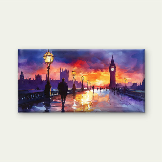 Walking Alone In London Wall Art Canvas Office Home Room Framed 120x60cm