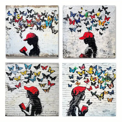 4pcs   Decoration Butterfly Girl  DG  Wall Art Canvas Framed