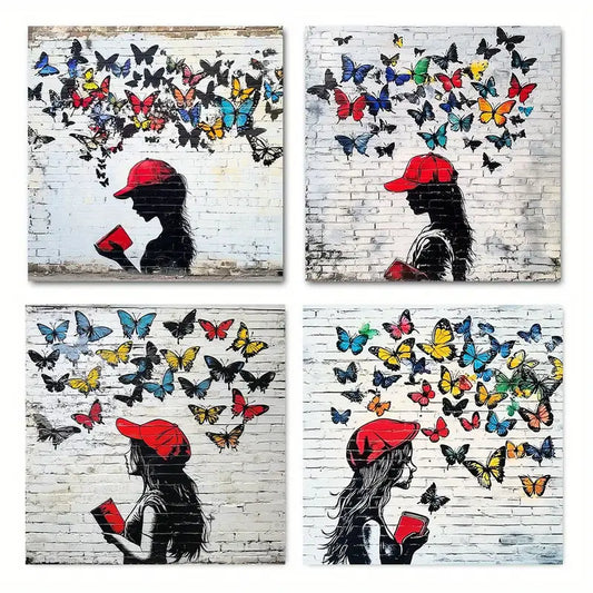 4pcs   Decoration Butterfly Girl  DG  Wall Art Canvas Framed