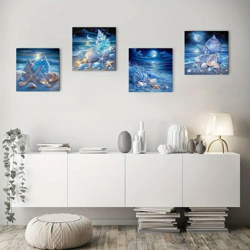 4pcs Glowing Seashells & Starfish Beach  GS  Wall Art Canvas Framed