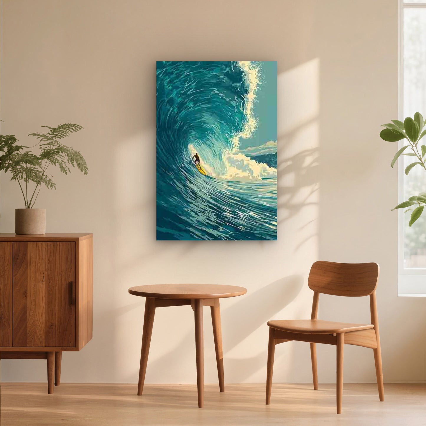 Surfer Surfing in a Huge Blue Wave 40x60cm Metal Print Ready to Hang - Bella Home Decor