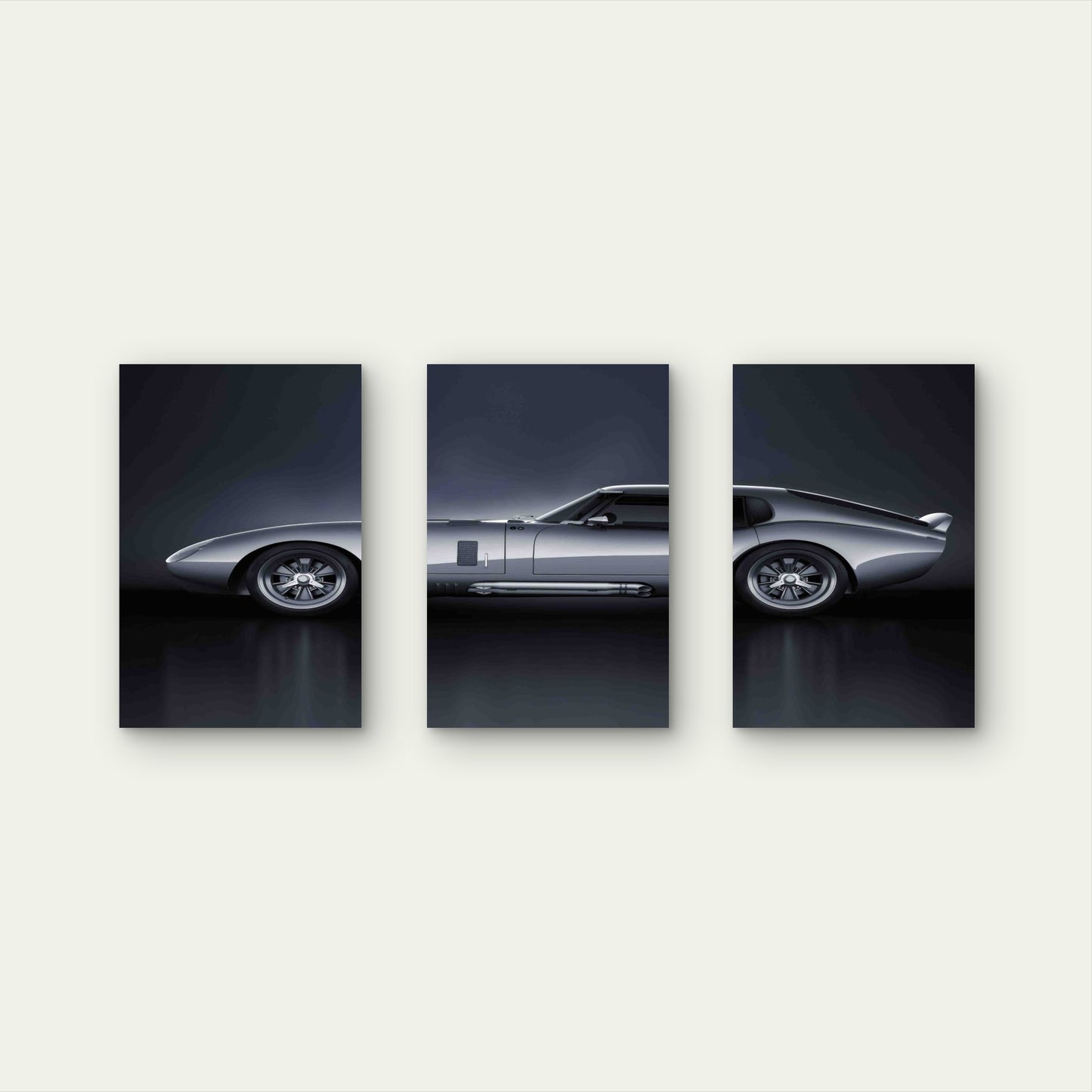 3pcs Classic Silver Coupe Shelby Daytona Metal Print Ready to Hang Art