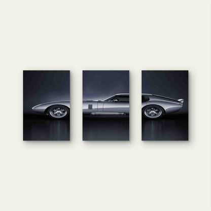 3pcs Classic Silver Coupe Shelby Daytona Metal Print Ready to Hang Art