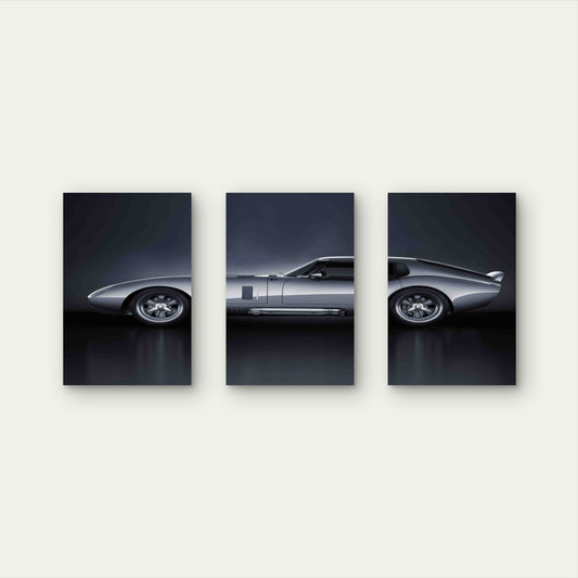 3pcs Classic Silver Coupe Shelby Daytona Metal Print Ready to Hang Art