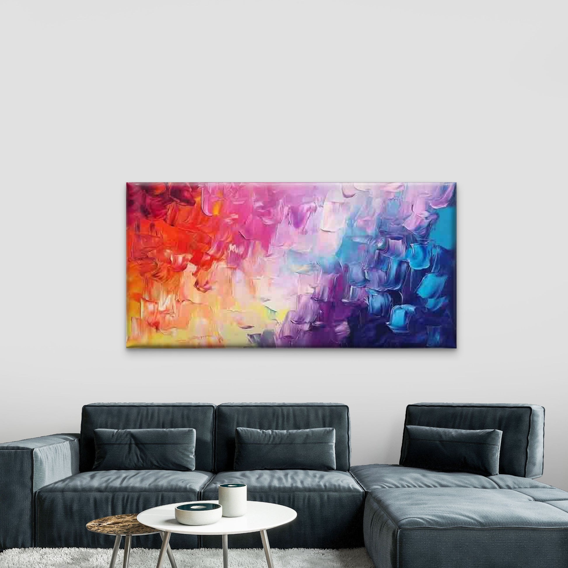 Colorful Abstract Brushstroke Wall Art Canvas Office Home Room Framed 120x60cm - Bella Home Decor