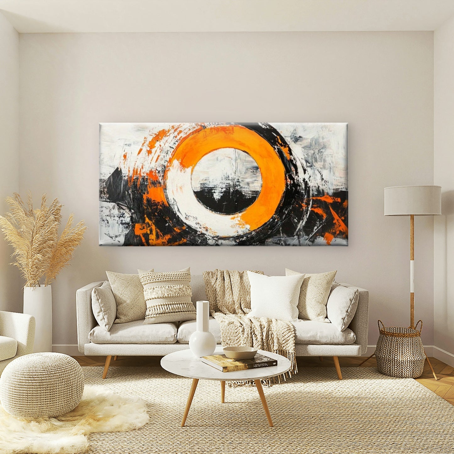 Vibrant Orange & Black Abstract Wall Art Canvas Office Home Room Framed 120x60cm
