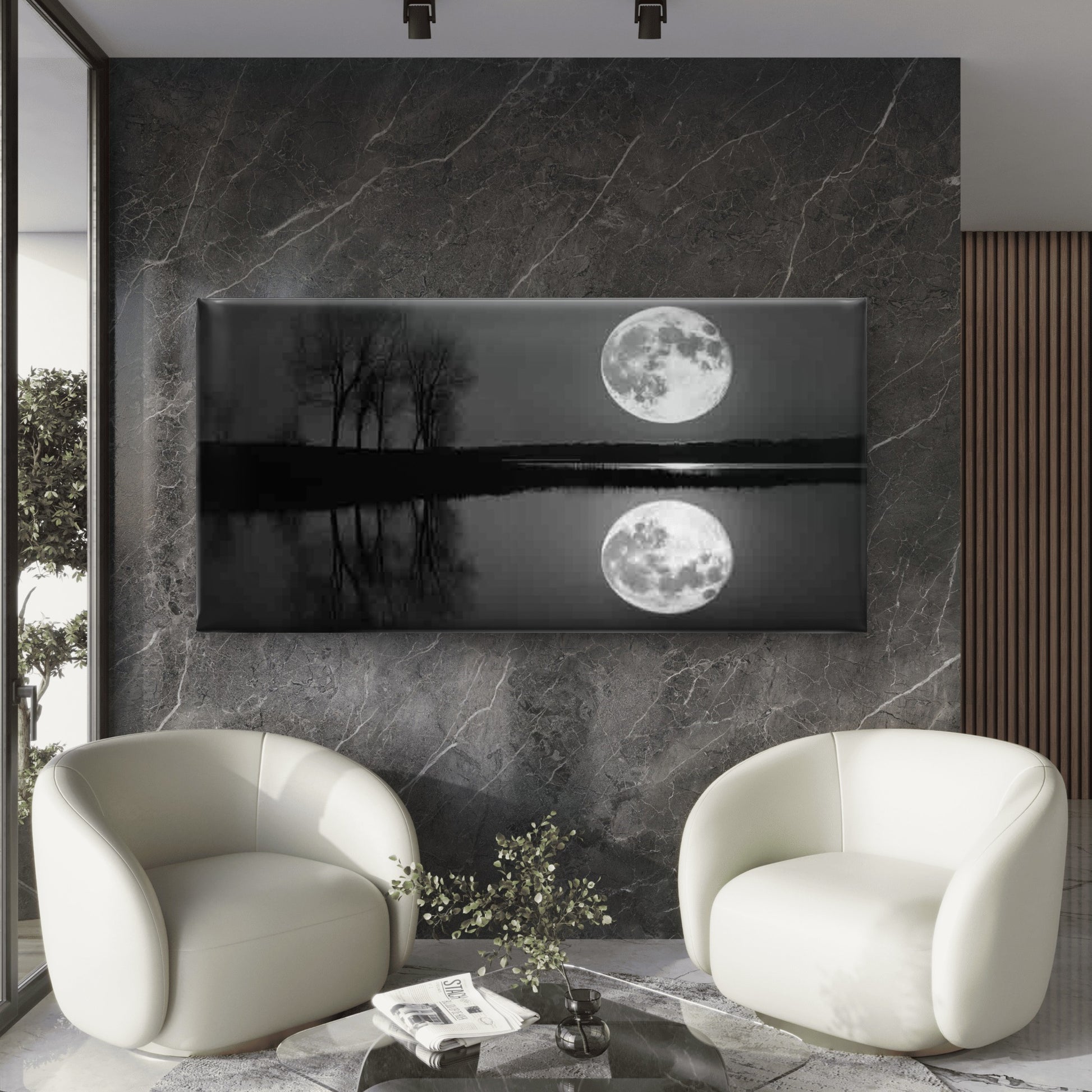 Full Moon Reflection Lake Night Wall Art Canvas Office Home Room Framed 120x60cm - Bella Home Decor