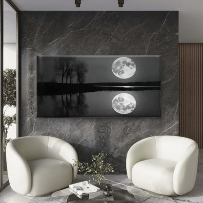 Full Moon Reflection Lake Night Wall Art Canvas Office Home Room Framed 120x60cm - Bella Home Decor