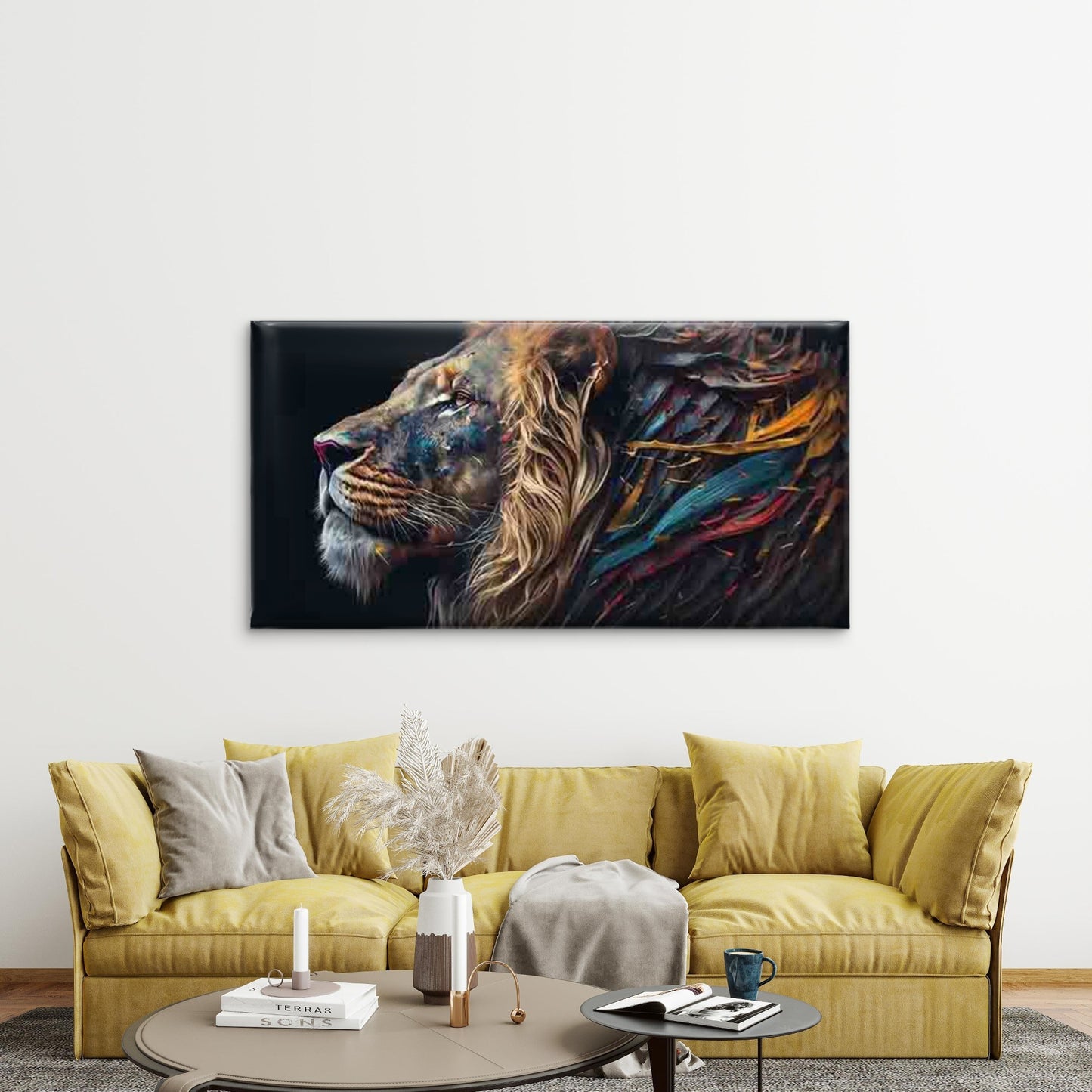 Featuring a Lion'S Mane Wall Art Canvas Office Home Room Framed 120x60cm