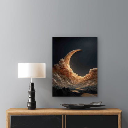 Golden Crescent Moon Metal Print Ready to Hang