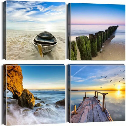 4pcs Sea Theme Picture Painting Wall Art Canvas Framed
