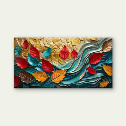 Vibrant Abstract Autumn Leaves Wall Art Canvas Office Home Room Framed 120x60cm