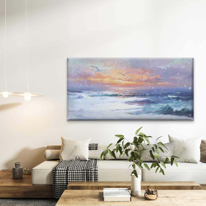 Ocean Waves Sunset Seagulls Wall Art Canvas Office Home Room Framed 120x60cm