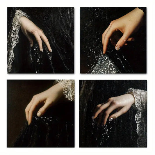 4pcs   White Sand & Black Hands Design BW Wall Art Canvas Framed